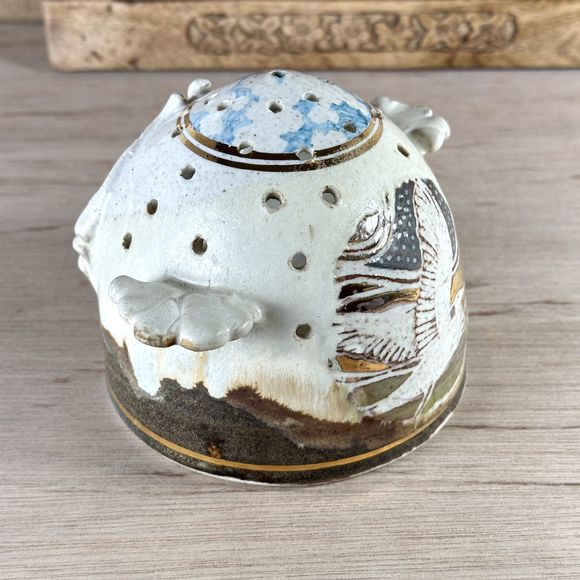 Unique Ceramic White Clay Tea-light Candle Holder Artisan Pottery Signed 4" H - Picture 4 of 15